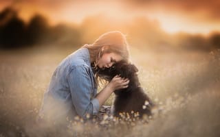 Картинка девушка, собака, природа