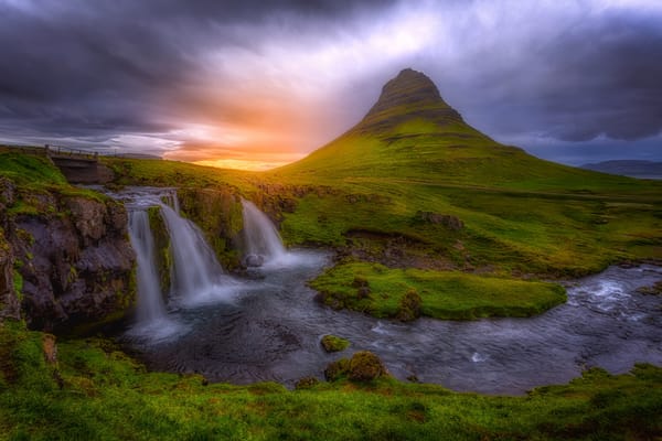 Обои Kirkjufjell, Iceland, waterfall, mountain