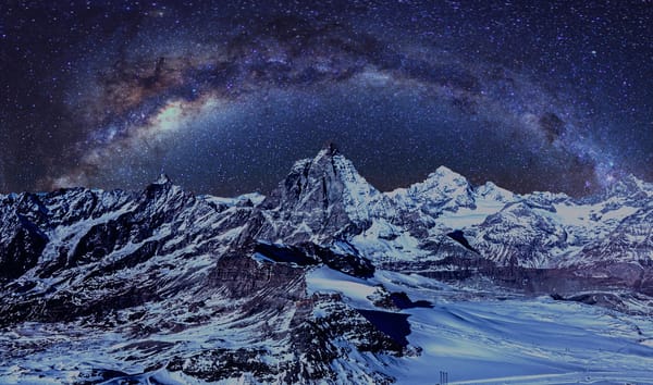 Обои Landscape, Snow, Nightscape, Switzerland, Glacier, Matterhorn, Milkyway, Composite, Ice, Valley, Mountain, Zermatt, Canon