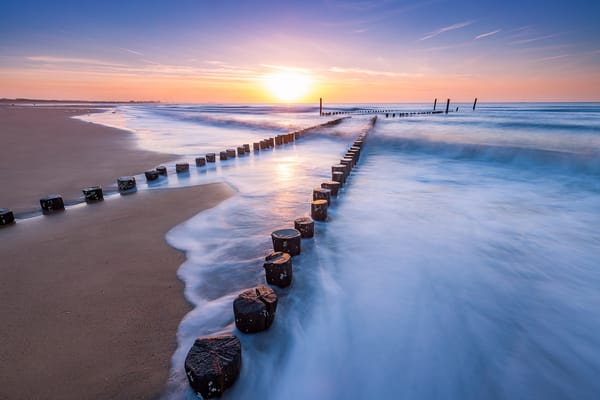 Обои Sunset, Netherlands, Zeeuws-vlaanderen, Beach of Cadzand-bad