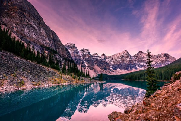 Обои Alberta, деревья, камни, Banff National Park, озеро, скалы, Canada, Moraine Lake, горы