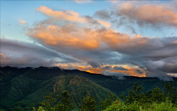 Обои США, облака, горы, Mount St. Helens, лес, Washington, закат