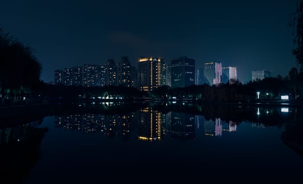 Обои ночной город, панорама, река