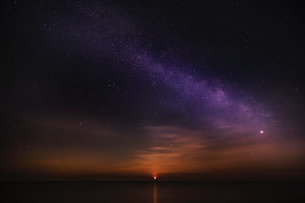Обои восход, звездное небо, горизонт