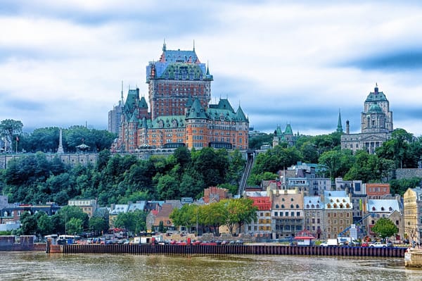 Обои река, набережная, отель, chateau frontenac, замок фронтенак, замок, канада, canada, квебек, quebec