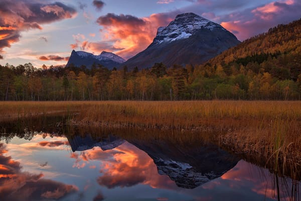 Обои norway, more og romsdal, sunrise, reflection