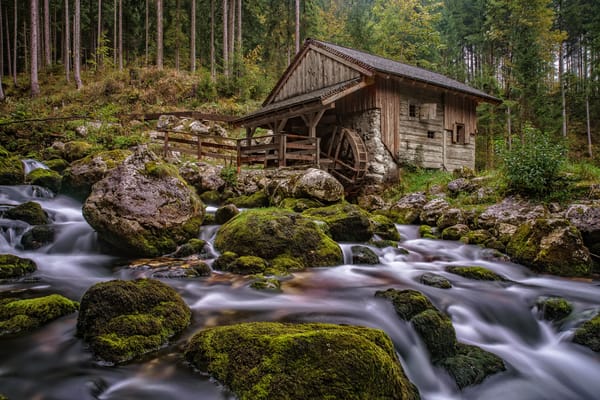 Обои водяная мельница, поток, река