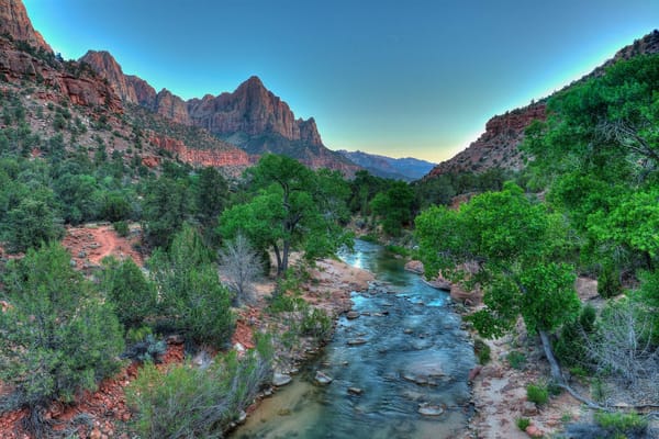 Обои Virgin River, Watchman, деревья, горы, пейзаж, река, Zion National Park