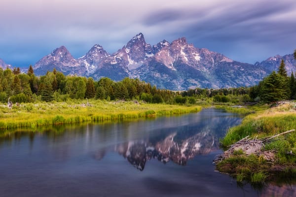 Обои Teton Range, пейзаж, деревья, горный хребет, Национальный парк Гранд-Титон, горы, природа, река, Вайоминг, Титон