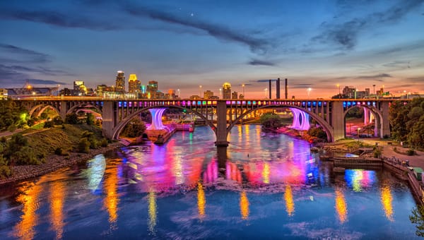 Обои Minneapolis, ночь, ночные города, мост, город, Minnesota, иллюминация, река