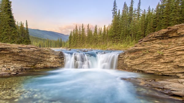 Обои Sheep River Falls, лес, водопад, Alberta, Sheep River Provincial Park, скалы, пейзаж, Canada, река