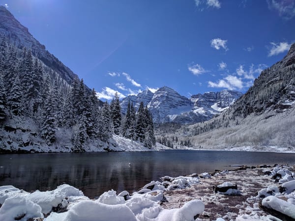 Обои Марун Беллс, Колорадо, деревья, зима, Maroon Bells, United States, пейзаж, природа, горы, Colorado