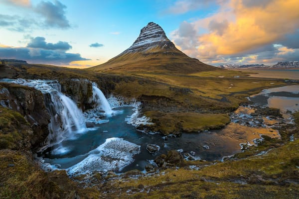 Обои Kirkjufellsfoss, гора, Грюндарфьёрдюр, полуостров Снайфедльснес, водопад, река, Исландия, Гора Киркьюфетль, фьорд, Kirkjufel, природа, пейзаж
