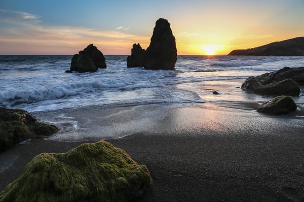 Обои San Francisco, пейзаж, закат, California, берег, море, пляж, волны, скалы, природа