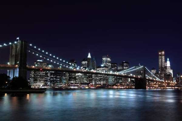 Обои огни, new york, ночь, brooklyn bridge, нью-йорк, город, бруклинский мост