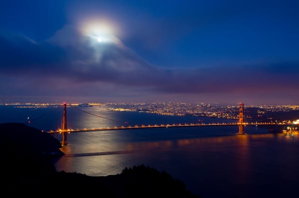 Обои Golden Gate, облака, San Francisco, мост, Луна
