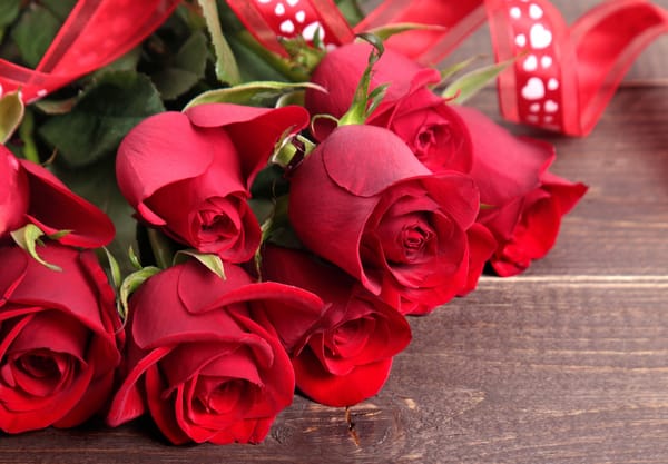Обои красные розы, roses, valentine's day, букет, red, love, romantic, heart