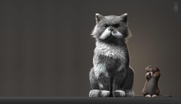 Обои Anton Osipkov, арт, Rat and Cat, ситуация, крыса, Рендеринг, кот