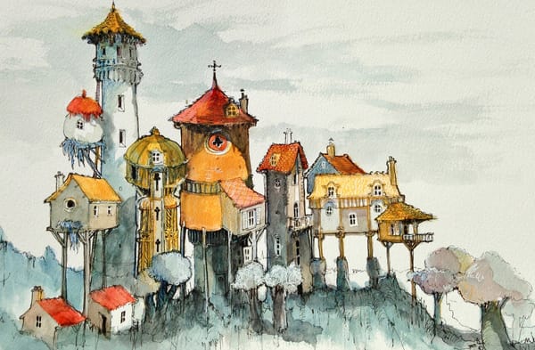 Обои сказка, домик, акварель, рисунок