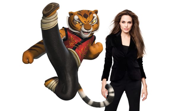 Обои Кунг-фу Панда, озвучка, актриса, Tigress, белый фон, Тигрица, Kung Fu Panda, Анджелина Джоли, Angelina Jolie, в черном