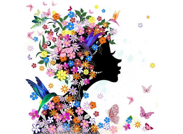 Обои абстракция, цветы, abstraction, butterflies, birds, flowers, бабочки, girl, девушка, птицы
