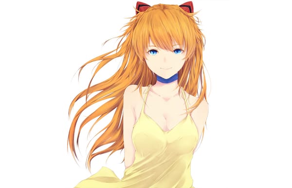 Обои art, взгляд, простой фон, ветер, souryuu asuka langley, marumoru, девушка, evangelion, улыбка