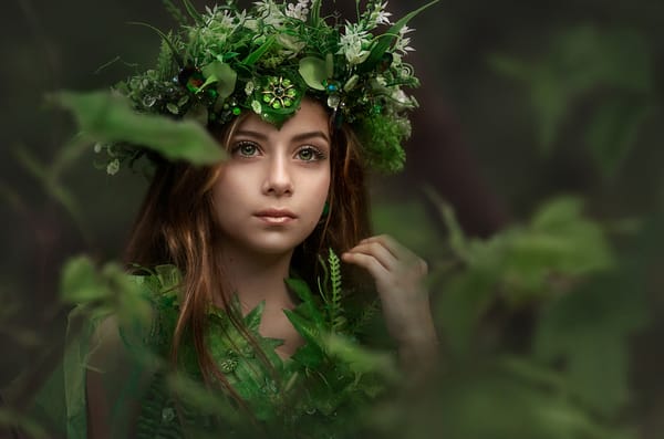 Обои взгляд, лицо, Evgeny Loza, венок, девушка, Евгений Макаренко, макияж, портрет, лесная нимфа
