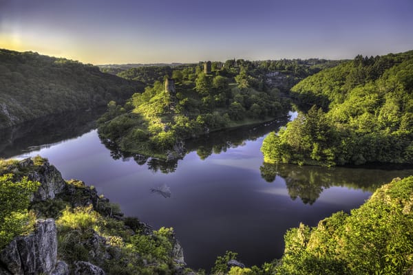 Обои Crozant, лес, Франция, France, Sedelle river, река Крёз, Creuse river, Крозан, панорама, реки, река Седель