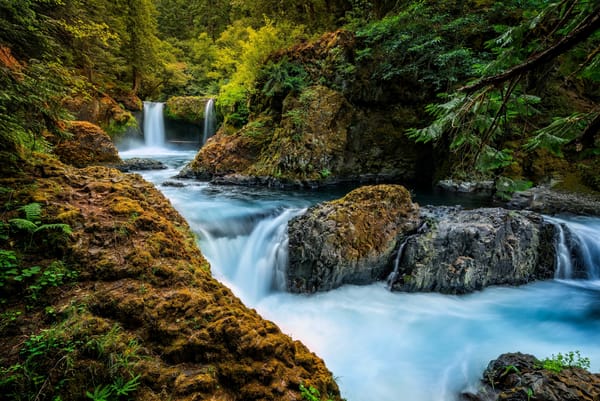 Обои Spirit Falls, водопад, Little White Salmon River, лес, река, Washington