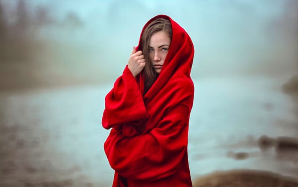 Обои Katy Sendza, туман, Mystical, боке, девушка в красном