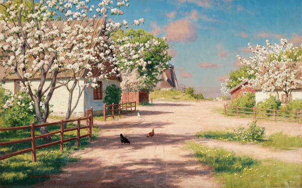 Обои Йохан Кроутен, 1914, Johan Krouthen, шведский художник, Цыплята на сельской дороге, Swedish painter