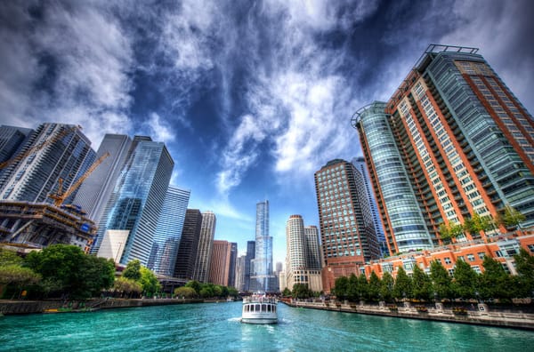 Обои chicago, небоскребы, иллинойс, чикаго, chicago river, здания, река Чикаго, теплоход