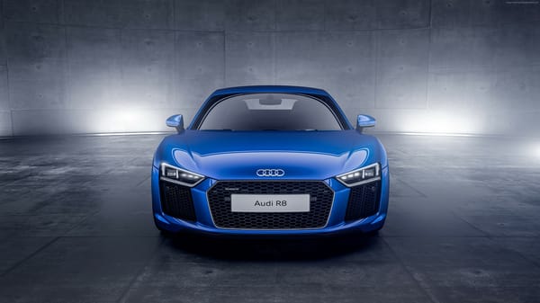 Обои Синий автомобиль Audi R8,2017 вид спереди